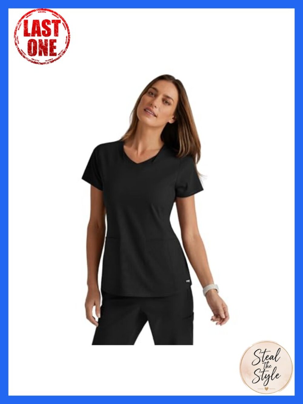 Women's V-Neck Scrub Top with Spandex Stretch, 3-Pocket Medical Uniform